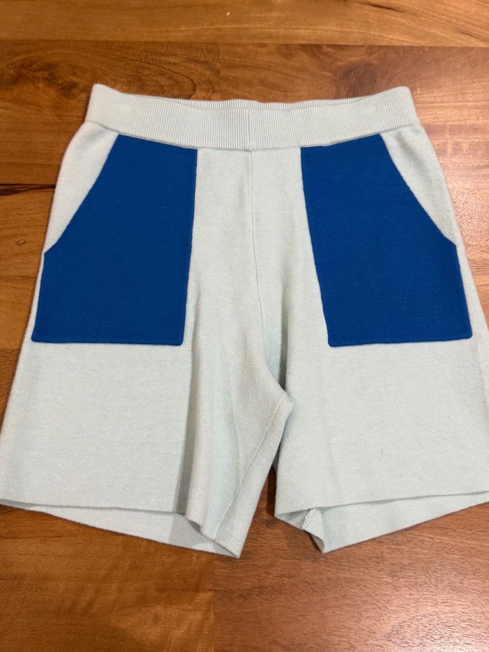 Saturday Sunday High-Waist Knit Mint Green Shorts w/ Blue Pockets Size Small